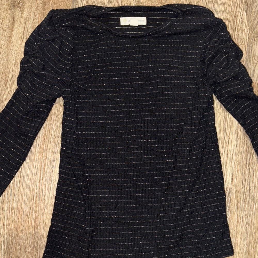 Tucker + Tate Black Long Sleeve Blouse with Gold Stripes